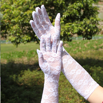 女士夏季防晒手套蕾丝手套防紫外线开车长款薄款五指手套代发