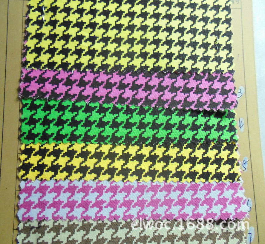 荧光印花斜纹棉布 千鸟纹服饰制衣布衣布料环保网格箱包6242