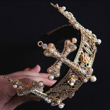19歐美誇張巴洛克 水鑽十字架皇冠發箍發卡寫真新娘發飾 頭飾批發