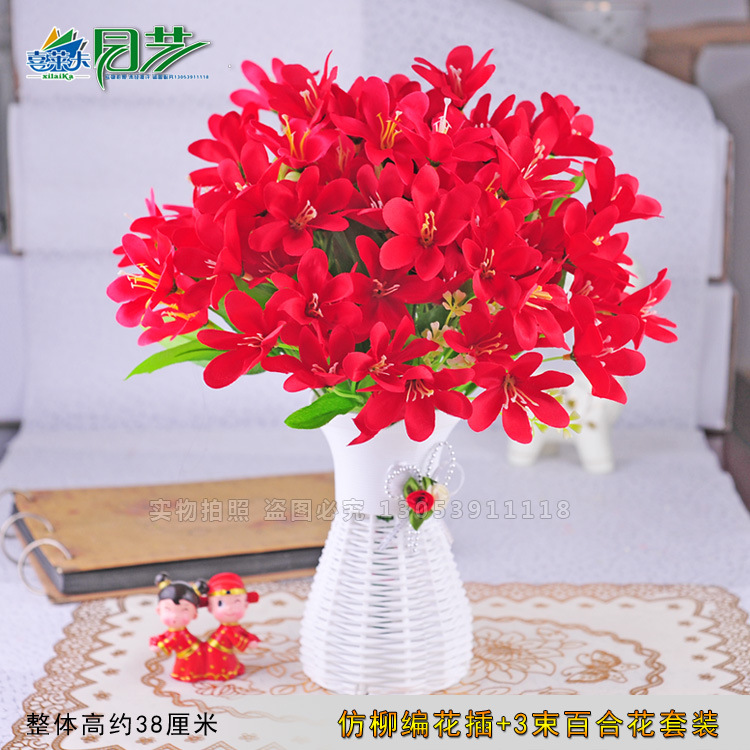 仿柳編+3束百合紅色