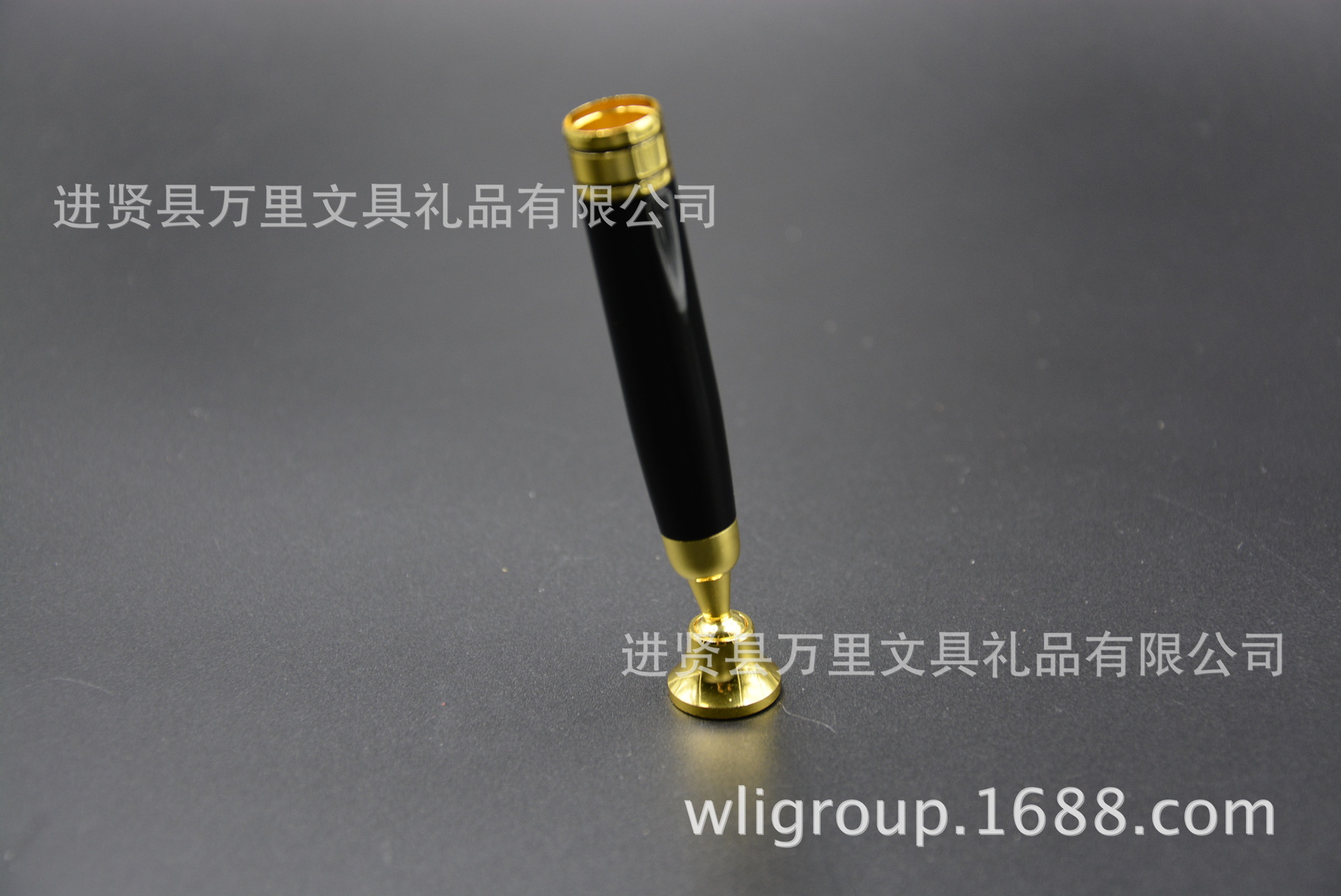 万里直营金属长款商务台笔座 银行酒店柜台笔 金色黑亮台笔大底座