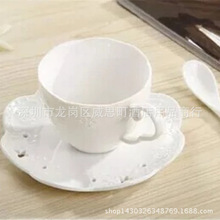 新款欧式陶瓷咖啡杯碟套装 陶瓷杯蝴蝶浮雕咖啡杯碟批发厂家批发