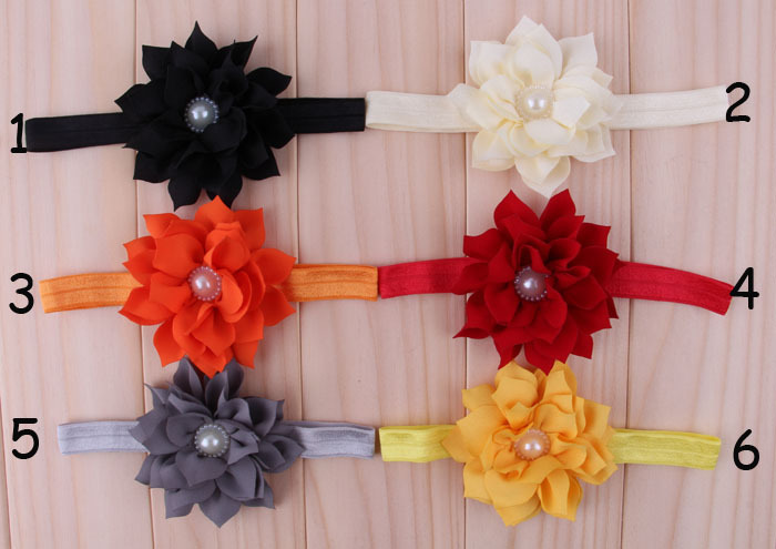 Children's shiffon elastic headband pearl