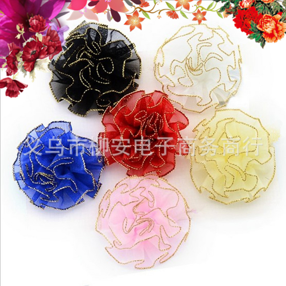 批发 5.5cm金边雪纱康乃馨 手工装饰丝带花朵 DIY饰品服饰辅料
