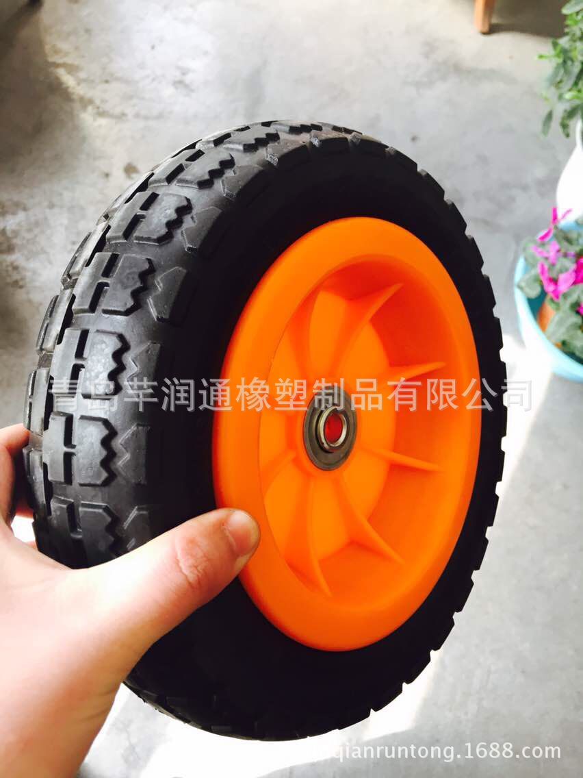 厂家直销儿童车PU发泡轮 10寸 大花 手推车充气轮
