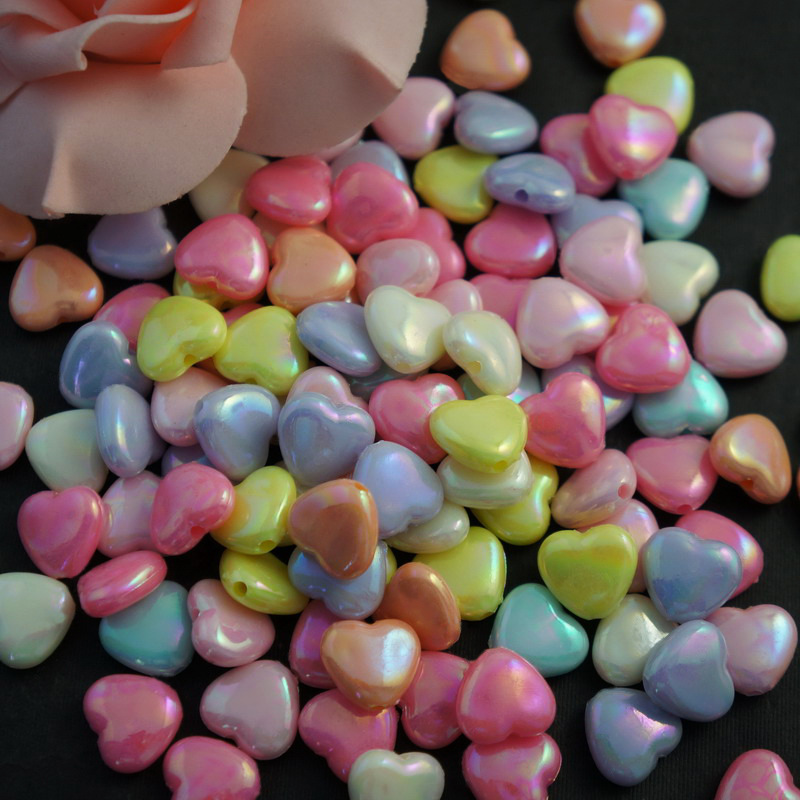 春天色系粉嫩小桃心 七彩桃心 爱心珠 五彩亚克力串珠 儿童饰品详情图4