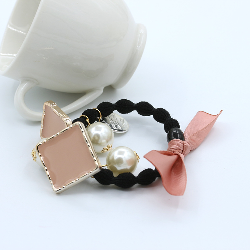 Ribbon Bow Hair Ring Flower Square Pearl Pendant Hair Rope Hip Knot Rubber Band Headdress Wholesale display picture 10