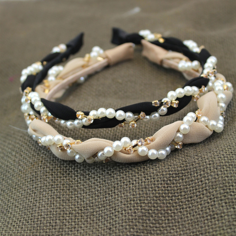 Korean New  Round Pearl Diamond Wave-shaped Cloth Headband display picture 6