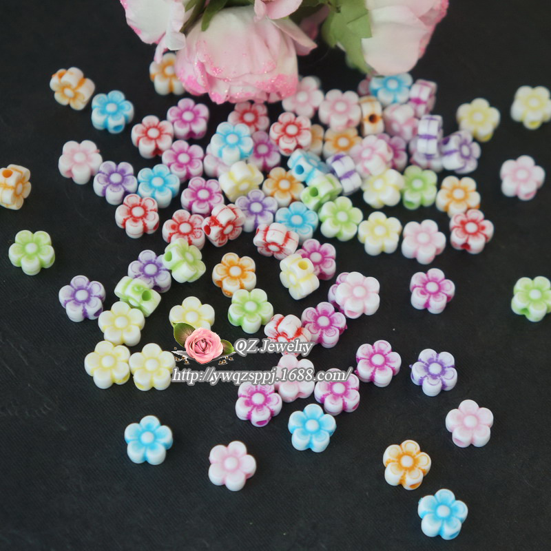 DIY handcrafted beaded material accessories acrylic spring-colored beads straight hole flower bracelet necklace matching style detail image 3