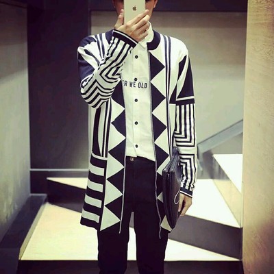 2020春季新款男士高领针织开衫外套中长款青少年韩版个性时尚潮流