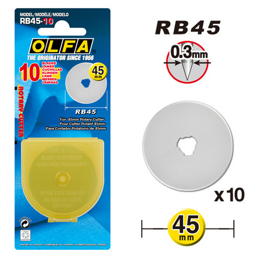 OLFA爱利华旋转滚刀配套刀片直径45mm碳素钢10片吸塑装/RB45-10