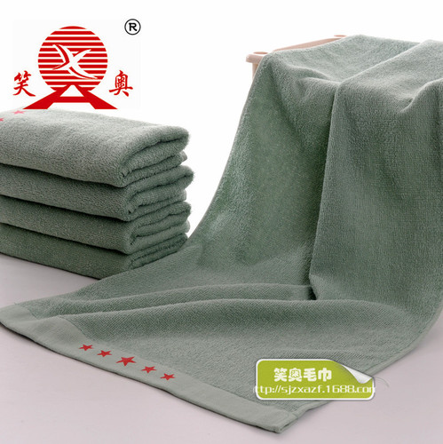 Factory wholesale 100% cotton military green towels for military training, washing and brushing in student dorms, face towels for fire stations, military green construction site towels