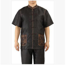 热销中式服装 夏款 真丝香云纱休闲款男唐装上衣 大众莨绸款9056
