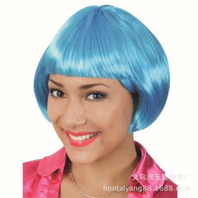 厂家直销舞会派对用品小苹果bobo头假发广场舞装扮头套波波头假发|ru