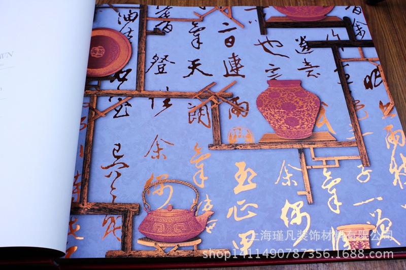 青花瓷墙纸_厂家 古典风青花瓷花型墙纸 客厅