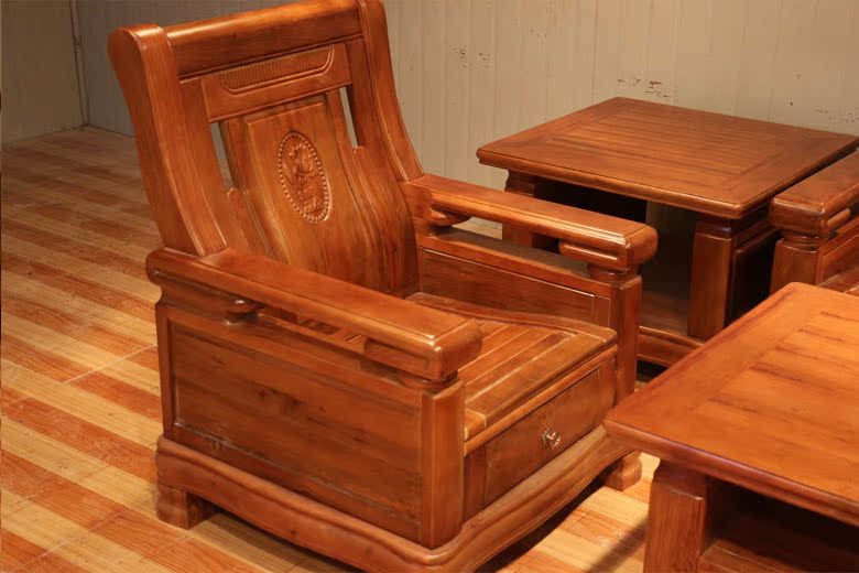 7件套实木沙发 单人三人组合沙发 实木中式沙发 香樟木沙发668