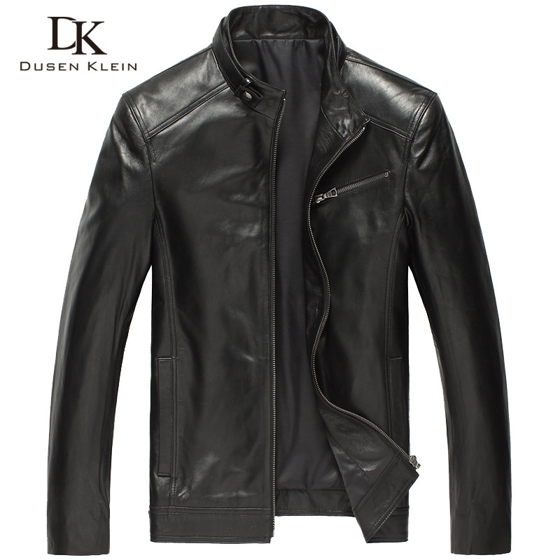 Top Sheepskin Jacket Biker Zipper Placket Casual Genuine Leather Men's Jacket Handsome Fashionable Collar Men's Wear