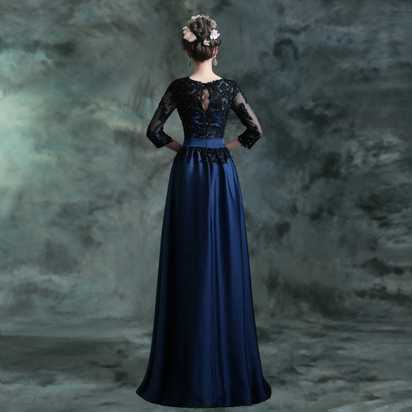 Wholesale long dress new blue black long sleeved bride wedding will perform host dinner