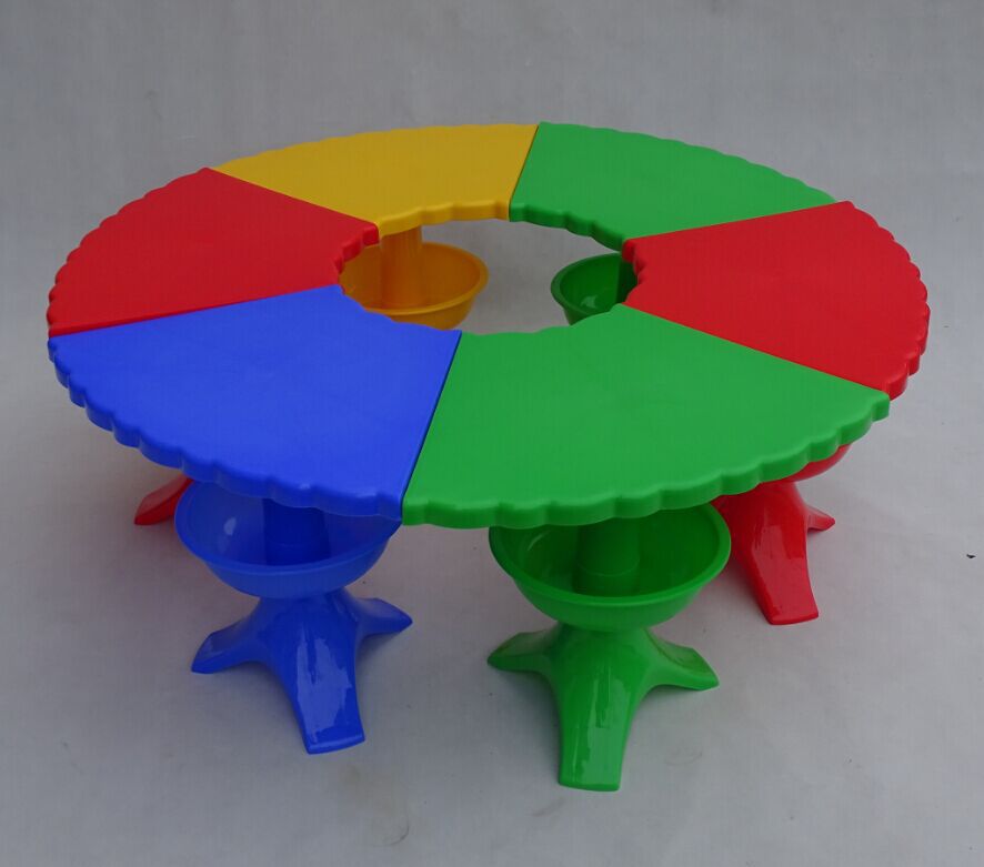 新款六人儿童桌椅/圆形塑料桌/幼儿园桌子/扇形桌椅/宝贝拼搭桌