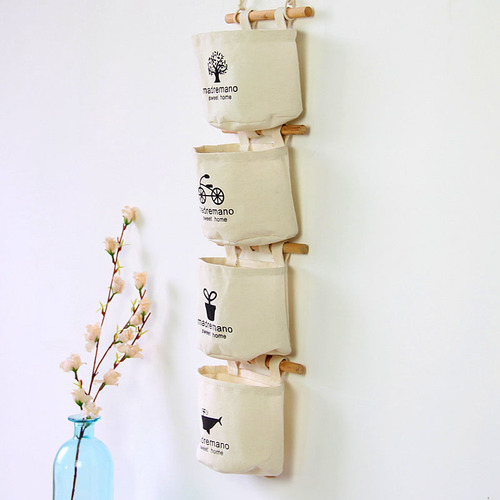 Zakka fabric storage hanging bag bedside storage bag on the wall behind the door nostalgic cotton and linen wall hanging bag 0062