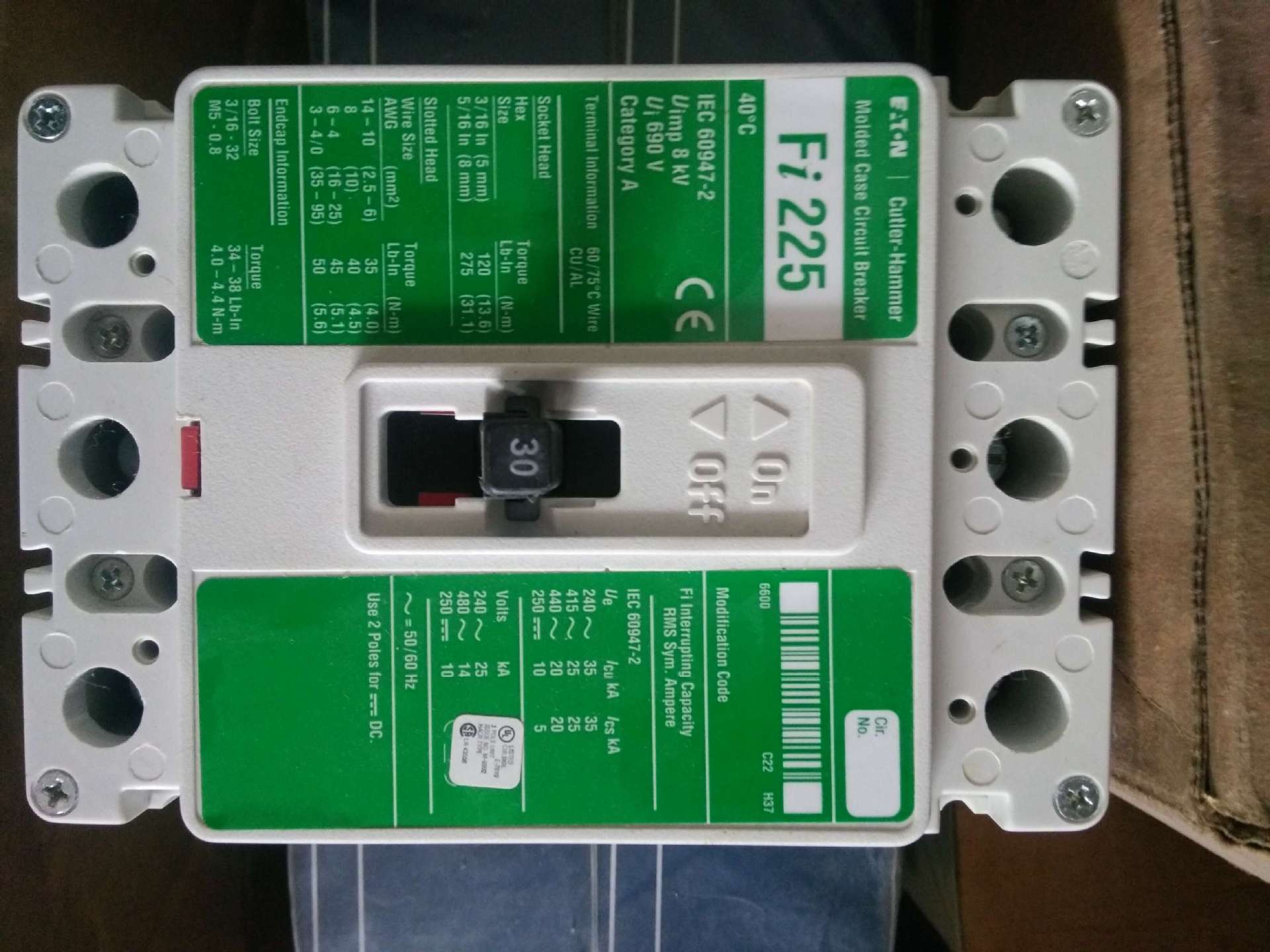 CUTLER HAMMER塑壳断路器3P 690V  Fi 225
