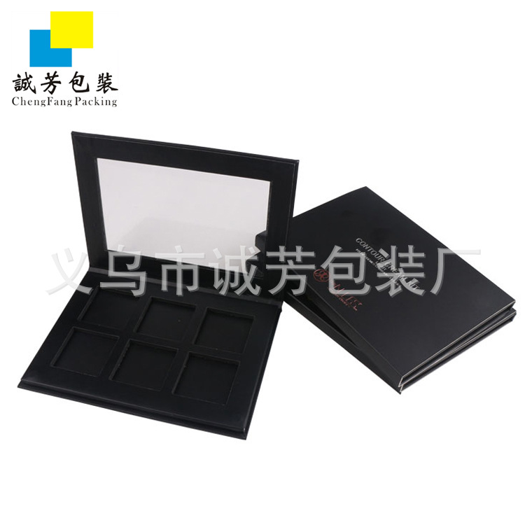 高档开窗眼影盒6孔亚克力镜面翻盖磁铁盒纸套橡胶磁铁片彩妆化品