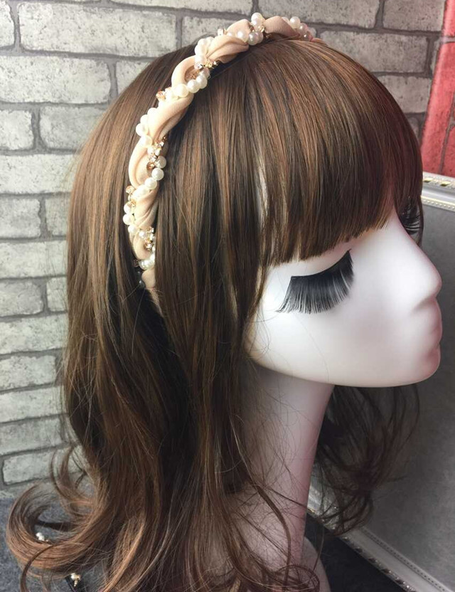 Korean New  Round Pearl Diamond Wave-shaped Cloth Headband display picture 2