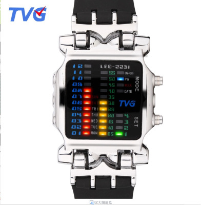 TVG New binary binary LED Electronic watches Cool Crab Colorful lights student multi-function waterproof watch