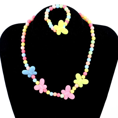 Network burst models Jelly color bow Necklace Bracelet Two piece set Fashion creative Child Accessories wholesale
