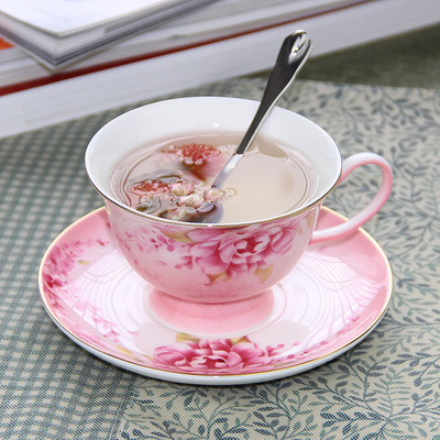 陶瓷咖啡杯碟套装金边骨瓷英式下午茶花茶 红茶杯 结婚礼物|ms