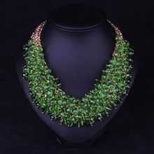 多層綠色水晶珠珠鎖骨鏈女衣服裝飾鏈掛件配飾歐美誇張項鏈批發