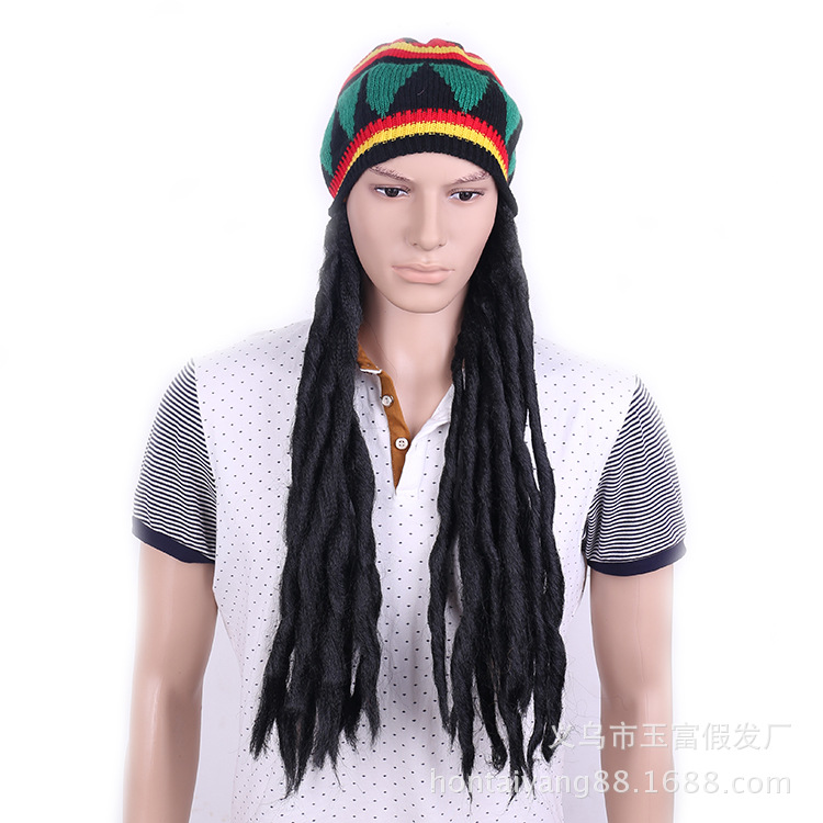 厂家直销针织花纹八角帽子假发 毛线非洲假发脏辫发非洲辫子|ru