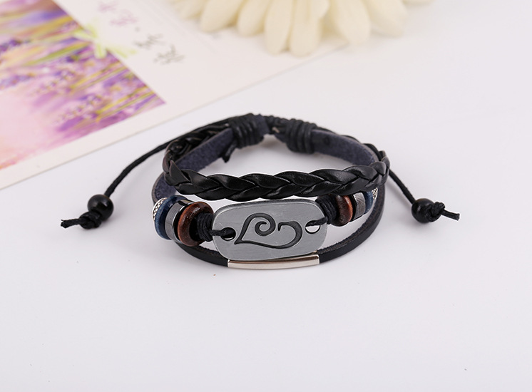 Ancient Silver Alloy Leather Beaded Bracelet Wholesale display picture 1
