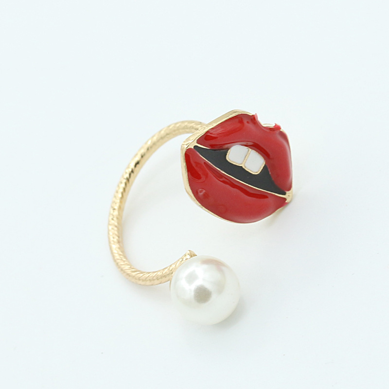 Vintage Jewelry Pearl Eyes Gem Joint Ring Ring New Lips Open Ring display picture 12