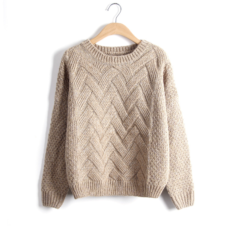 Loose Thick Needle Check Knit Pullover Sweater NSSX73249