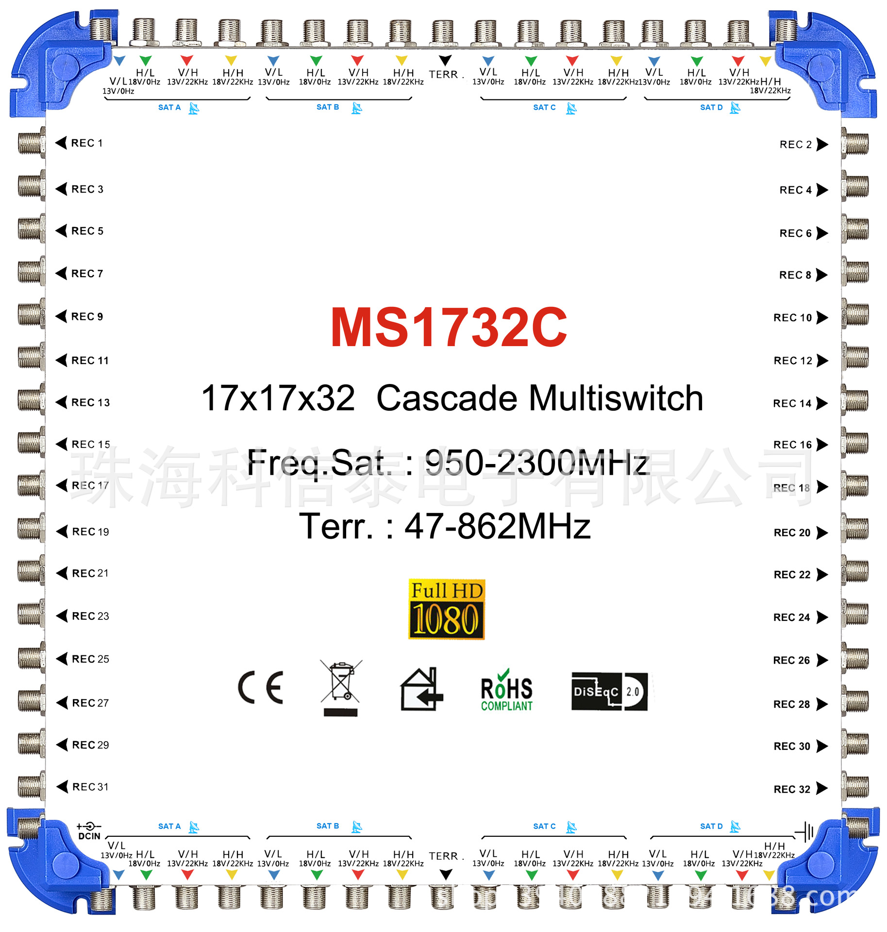 17进32出 MS1732C级联终端 多路卫星开关Multi Switch