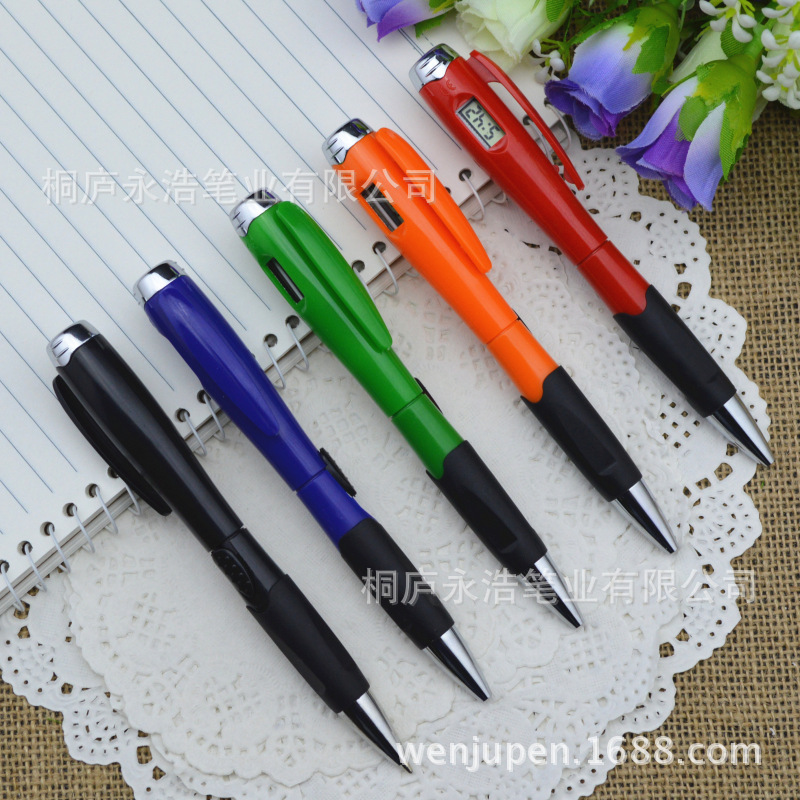 2013新款LED广告促销礼品笔 无汞纽扣电池圆珠笔 新电子表圆珠笔|ms