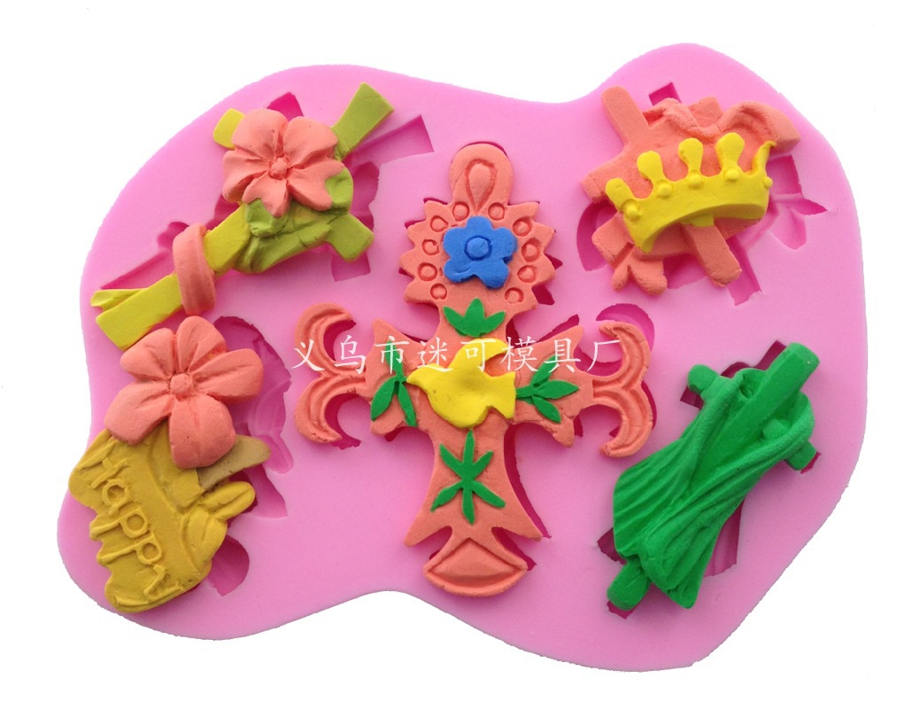 Nuevo seis Cruz en forma de pastel de fondant decoración, molde de pastel de silicona, ventas directas de fábrica