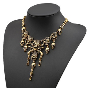 Halloween decorations restore ancient ways exaggerated multilayer skulls wholesale female ghost tassel alloy necklace