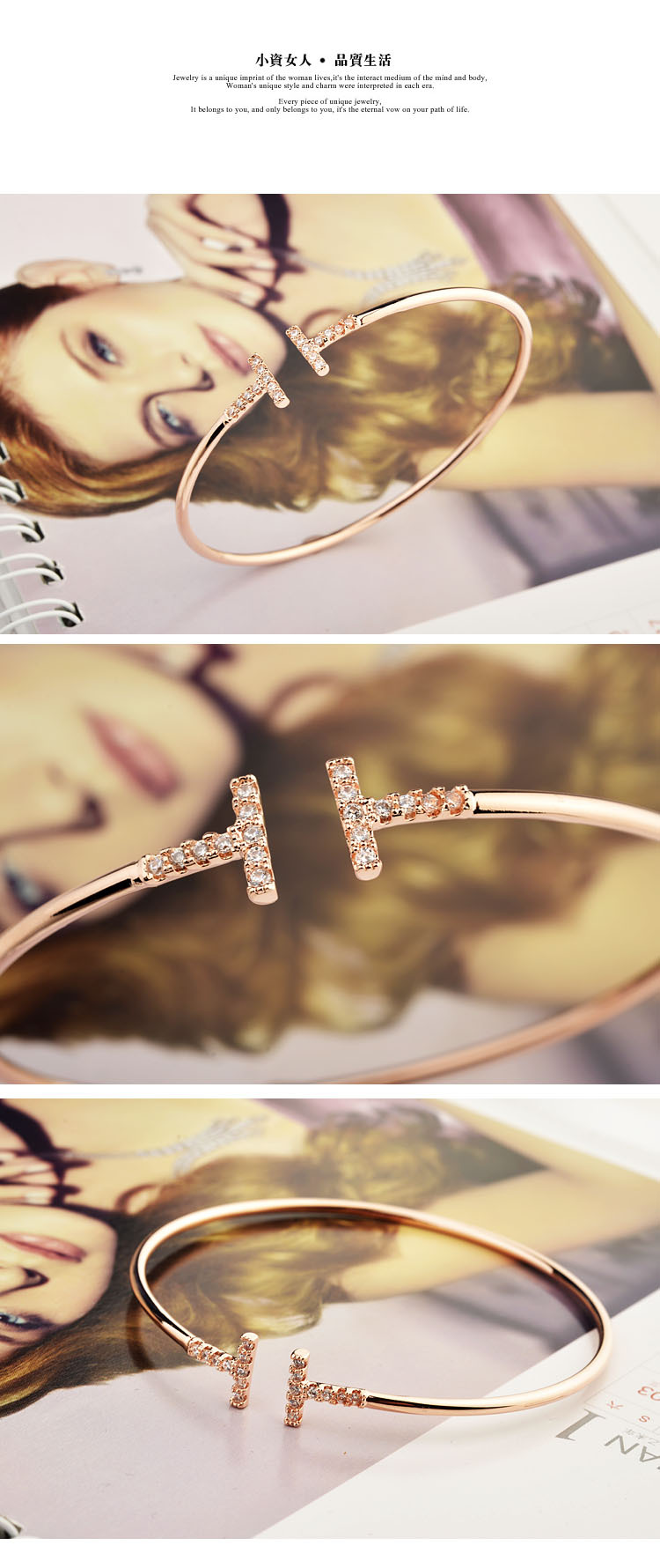 Women's Fashion Bangle Bracelet With Diamond Letters display picture 2