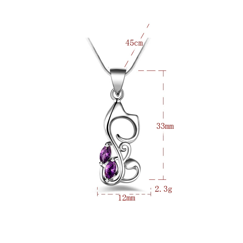 Серебряное plated? Wait 'Ins silver plated super flash amethyst cat necklace wholesale hibiscus stone jewelry clavicle chain pendant'