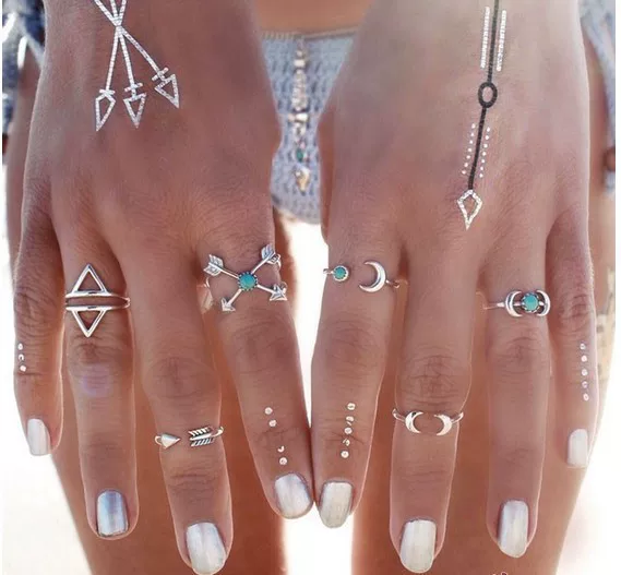 Korean version of turquoise moon star arrow joint ring ring ring 6 piece combination alloy ring suit wholesale