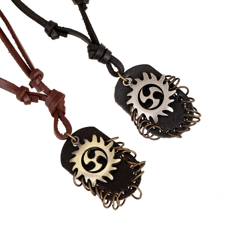 Retro rock style domineering men's necklace European and American foreign trade export jewelry wholesale direct selling cowhide necklace Retro rock style domineering men's necklace European and American foreign trade export jewelry wholesale direct selling cowhide necklace