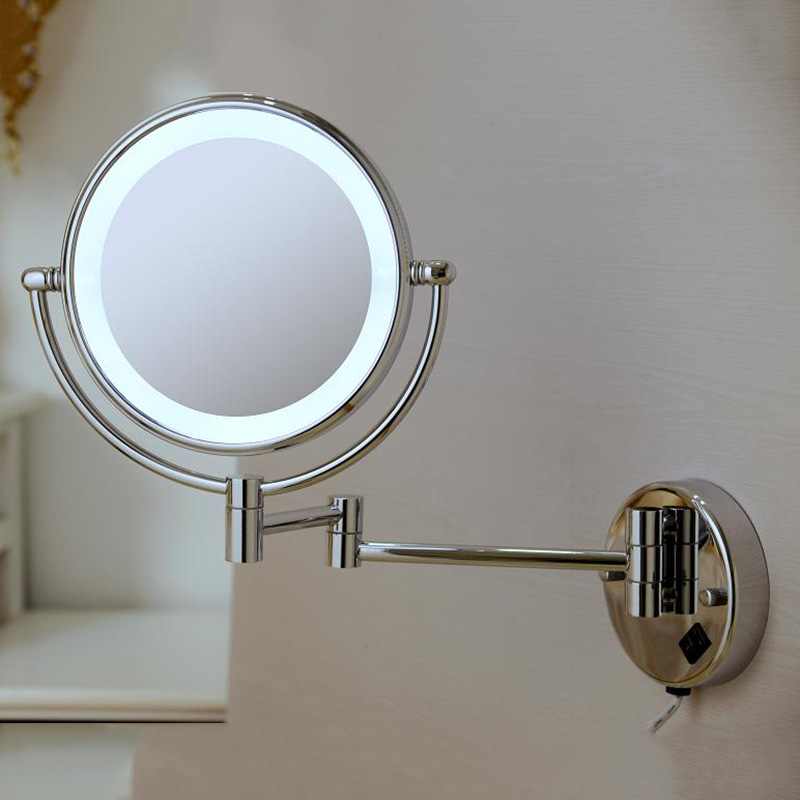 壁式双面带灯化妆镜 壁式双面美容镜 带灯壁式浴室镜子 360度旋转