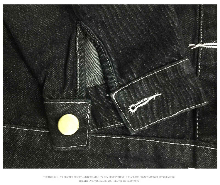 單排扣牛仔衣 新款女士韓版翻領短款上衣 寬松長袖破洞牛仔外套