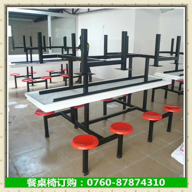 8人位圆凳餐桌椅（红、白搭配）