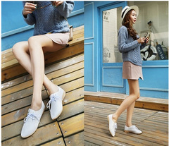 韓版百搭新款女鞋學生小白鞋護士鞋皮鞋系帶尖頭平底單鞋廠家直銷