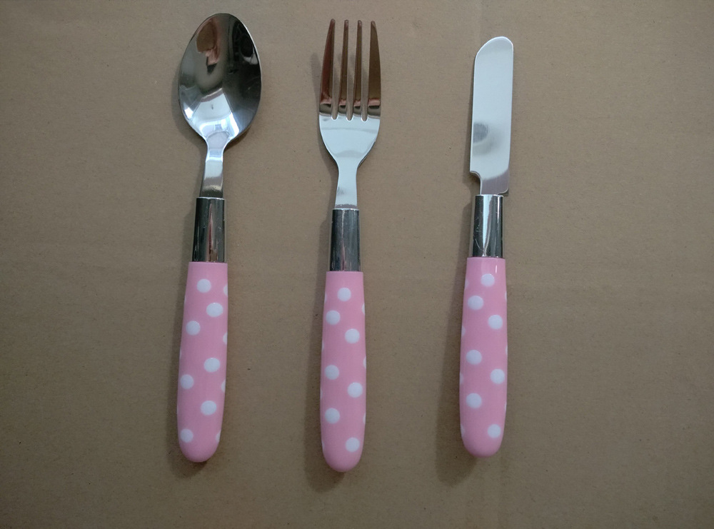 新款双色塑料手柄餐具套装 不锈钢刀叉勺套装 塑料柄餐具-阿里巴巴