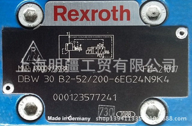 R900923938，库存正品Rexroth溢流阀 DBW 30 B2-52/200-6EG24N9K4