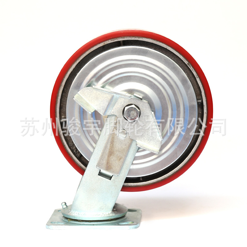 厂家供应重型PU脚轮 工业脚轮 8寸万向脚轮带边刹车 PU脚轮